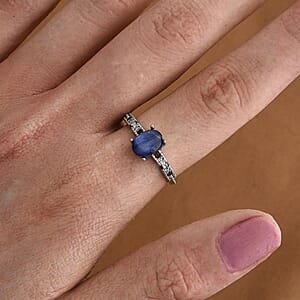 Kyanite and Simulated Diamond 0.60 ctw Ring in Silvertone (Adjustable)
