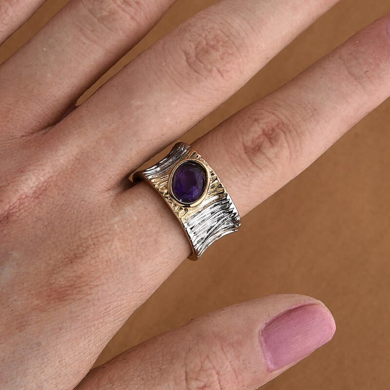 African Amethyst 0.50 ctw Ring in Silvertone (Adjustable)