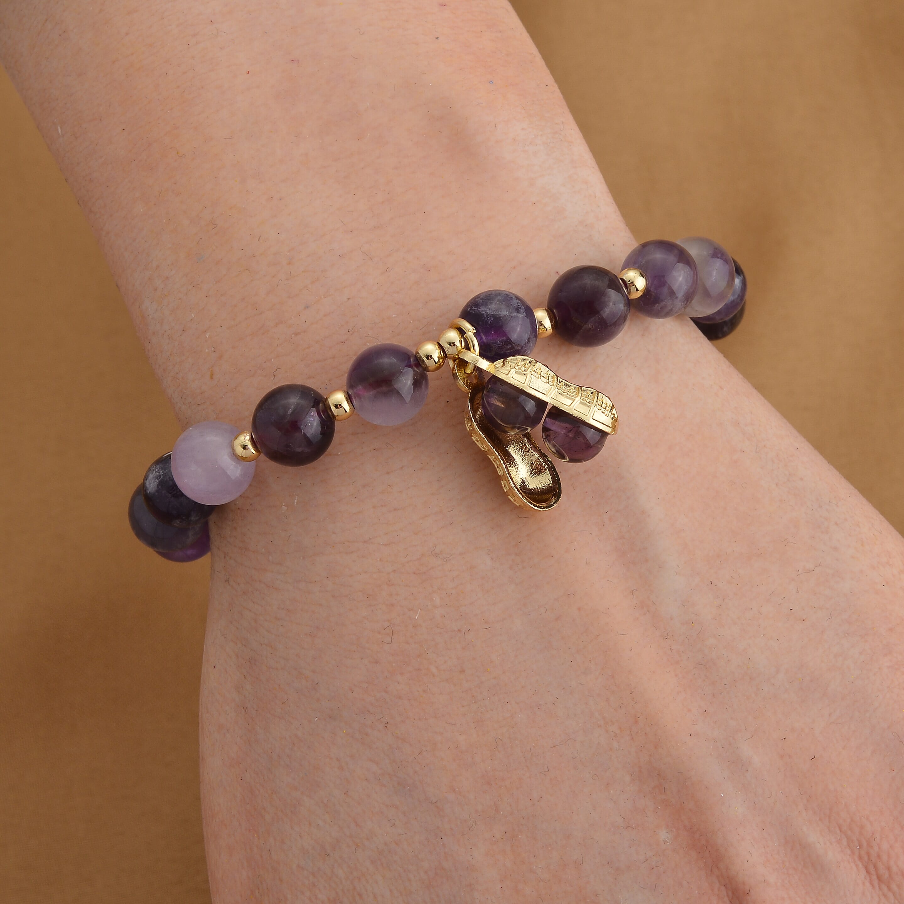 African Amethyst 76.00 ctw Beaded Bracelet in Goldtone (6-6.5In)