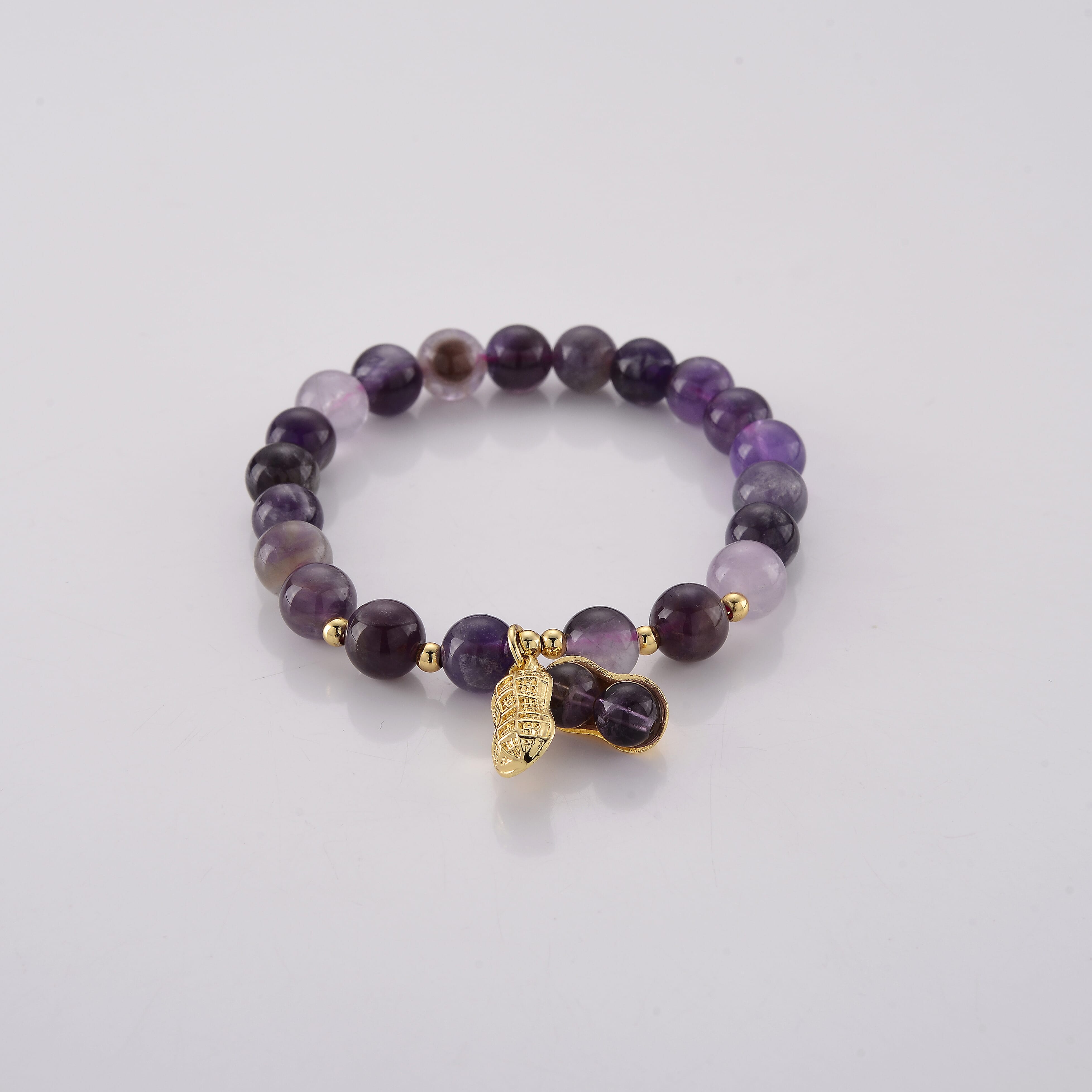 African Amethyst 76.00 ctw Beaded Bracelet in Goldtone (6-6.5In)