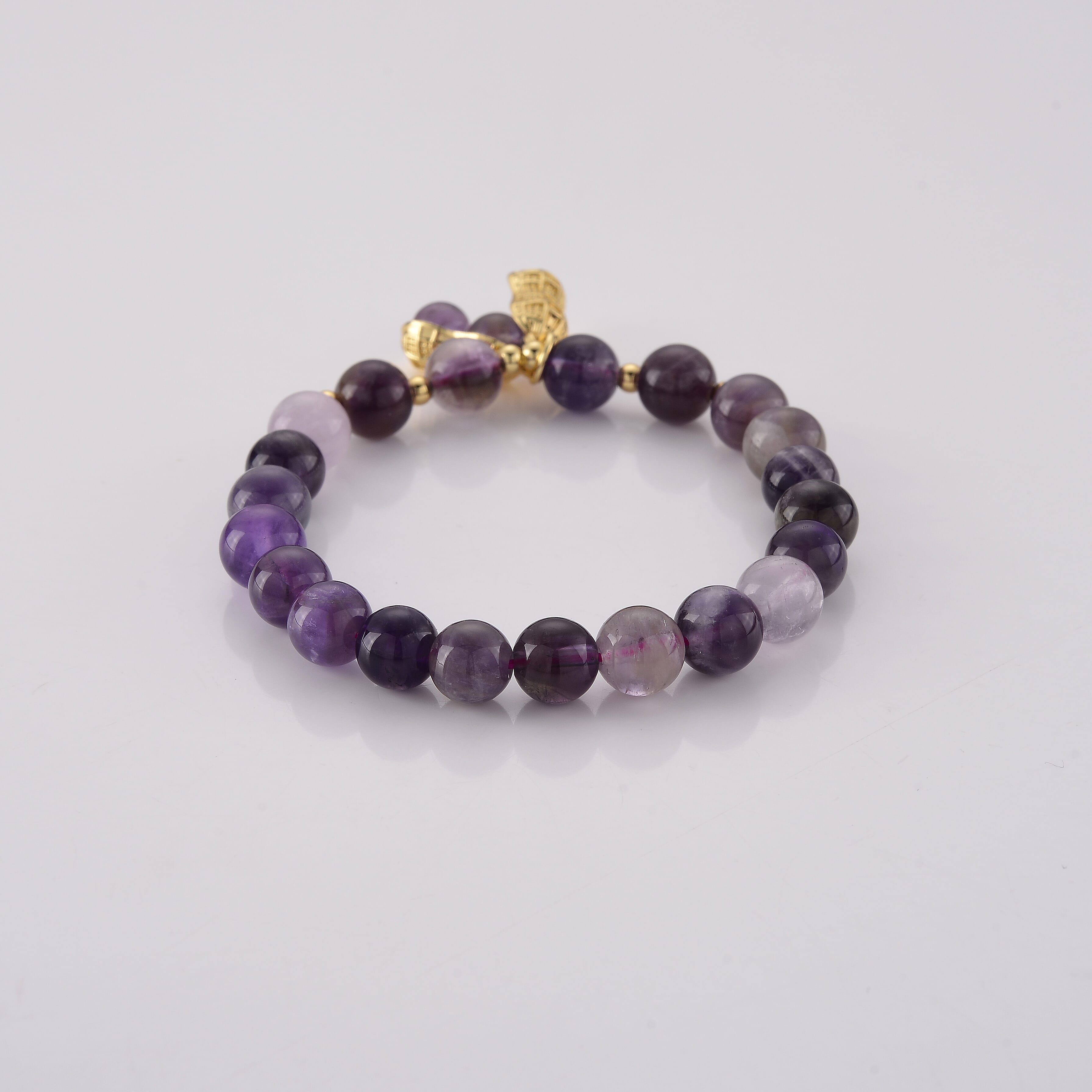 African Amethyst 76.00 ctw Beaded Bracelet in Goldtone (6-6.5In)