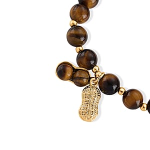 Yellow Tigers Eye 76.00 ctw Beaded Bracelet in Goldtone (6-6.5In)