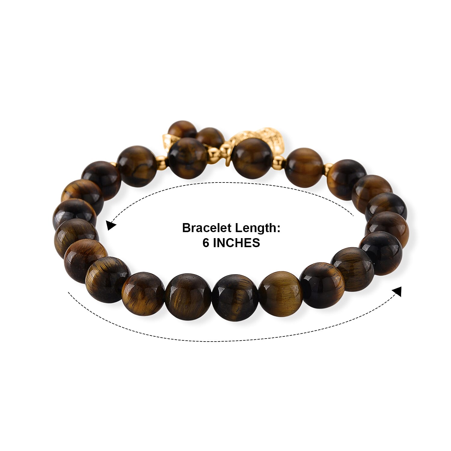 Yellow Tigers Eye 76.00 ctw Beaded Bracelet in Goldtone (6-6.5In)
