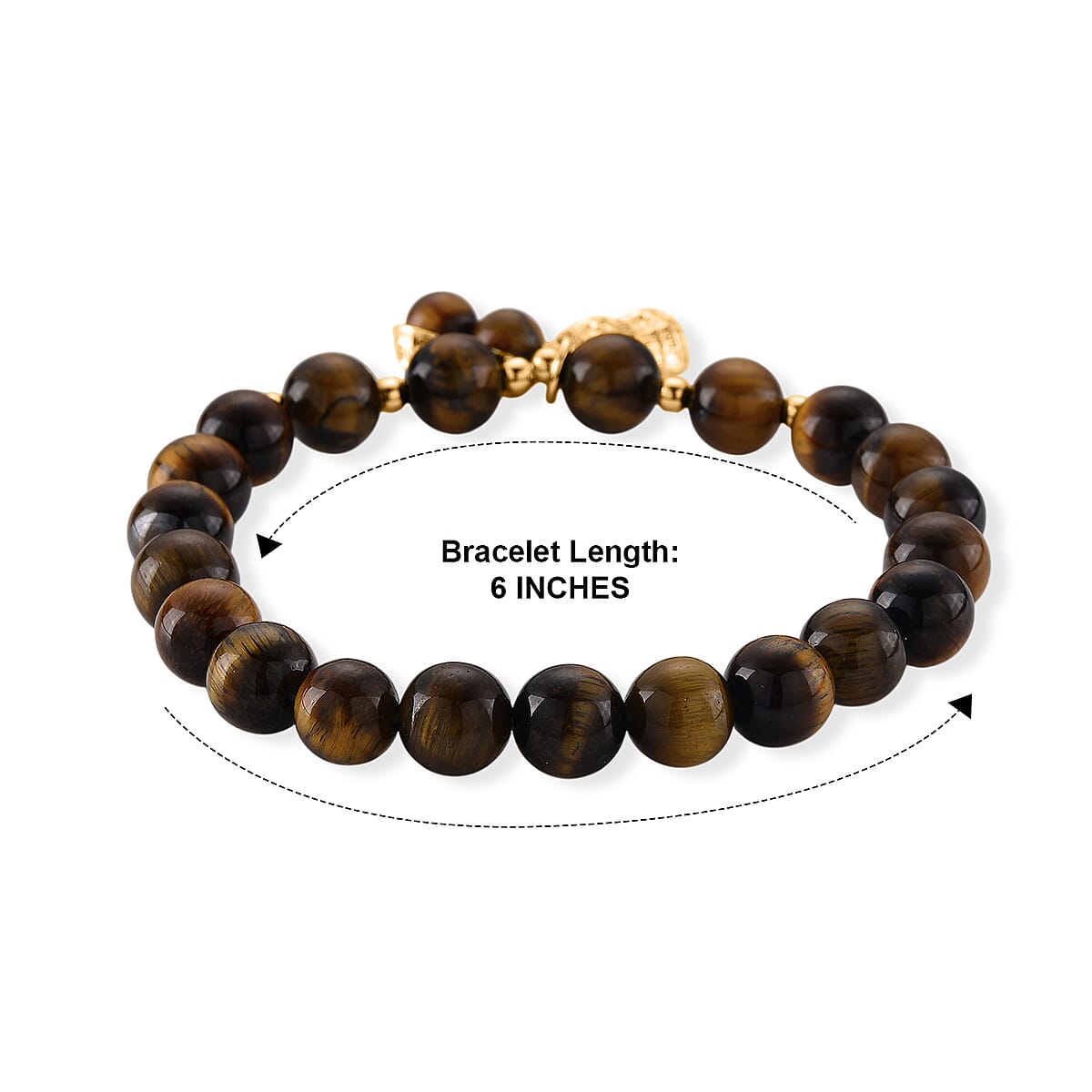 Yellow Tigers Eye 76.00 ctw Beaded Bracelet in Goldtone (6-6.5In) image number 4