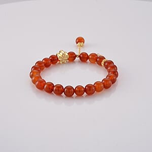 Dyed Red Agate 86.00 ctw Beaded Stretch Bracelet in Goldtone