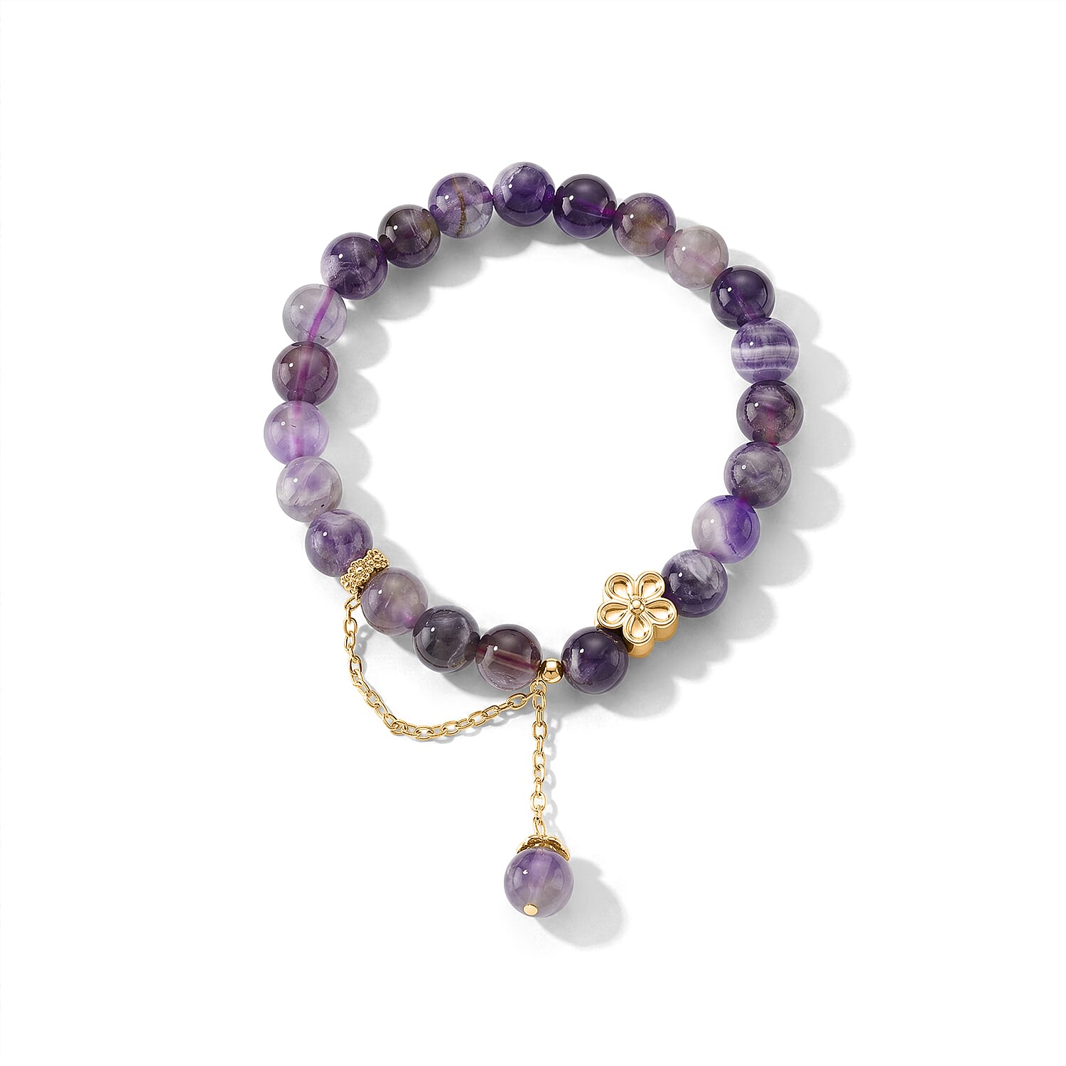 African Amethyst 86.00 ctw Beaded Stretch Bracelet in Goldtone