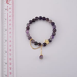 African Amethyst 86.00 ctw Beaded Stretch Bracelet in Goldtone