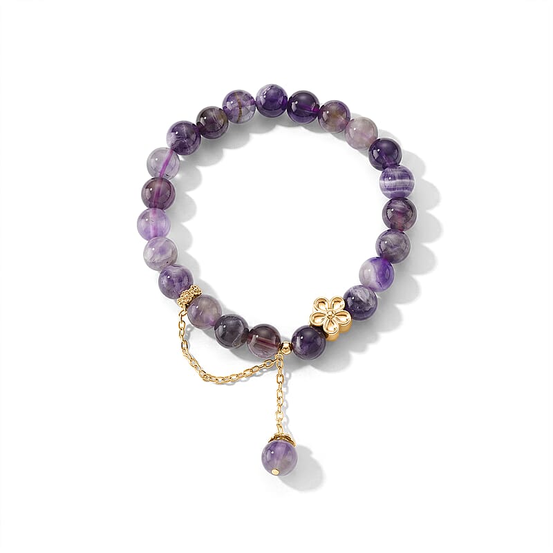 African Amethyst 86.00 ctw Beaded Stretch Bracelet in Goldtone