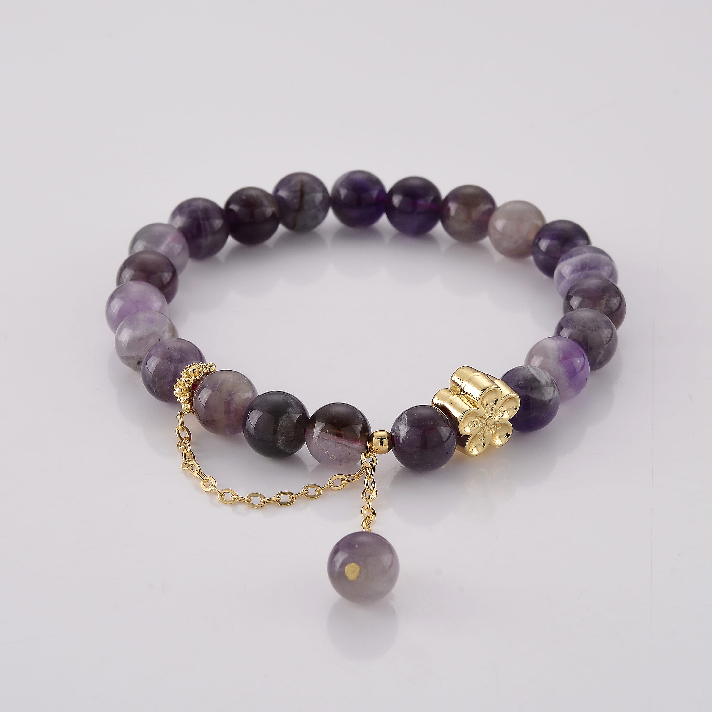 African Amethyst 86.00 ctw Beaded Stretch Bracelet in Goldtone