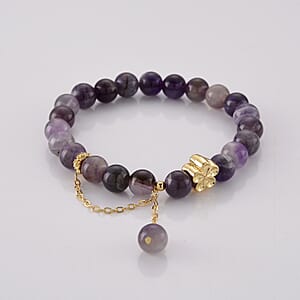 African Amethyst 86.00 ctw Beaded Stretch Bracelet in Goldtone