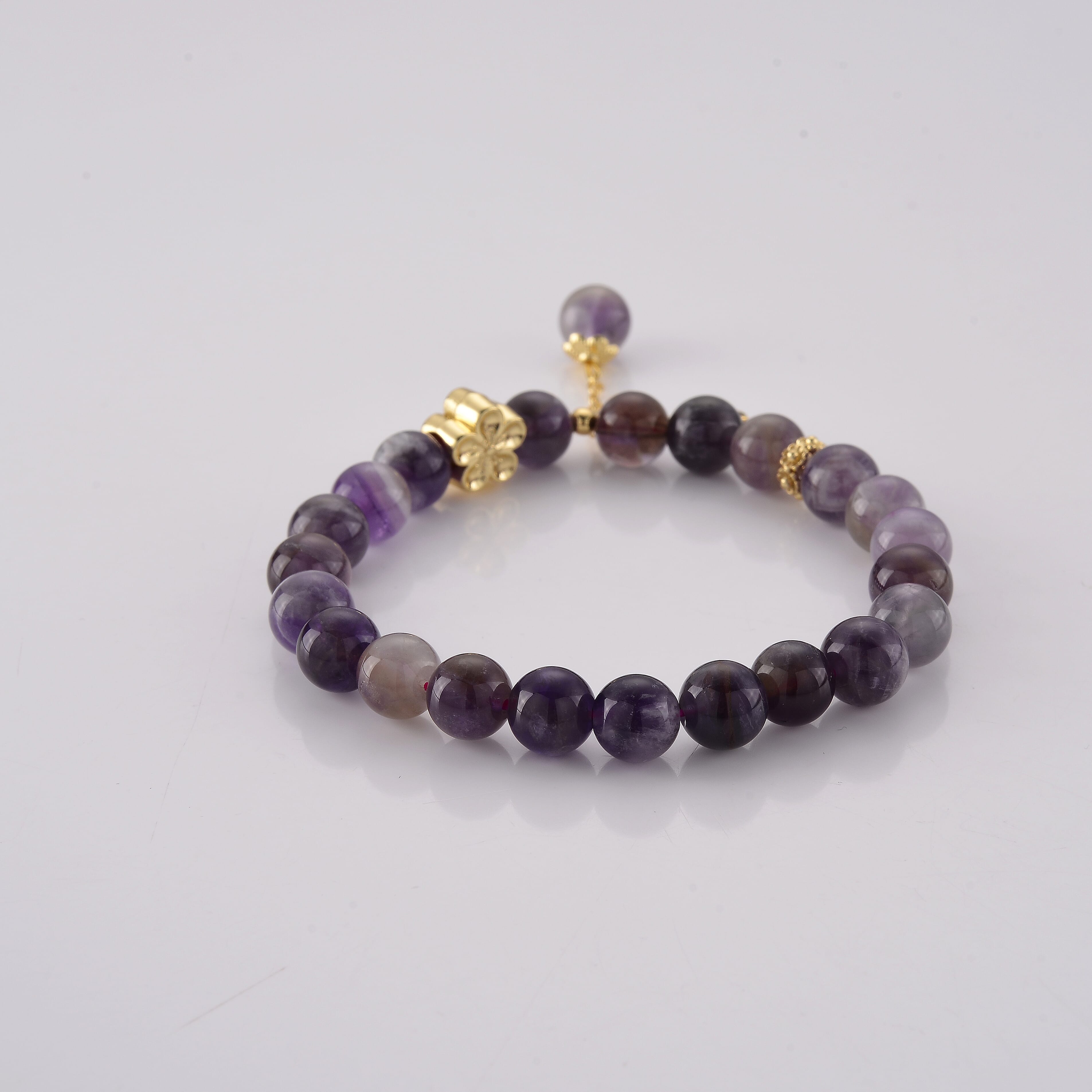 African Amethyst 86.00 ctw Beaded Stretch Bracelet in Goldtone