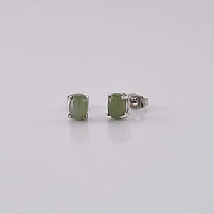 Nephrite Earrings in Silvertone 0.40 ctw