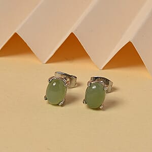 Nephrite Earrings in Silvertone 0.40 ctw