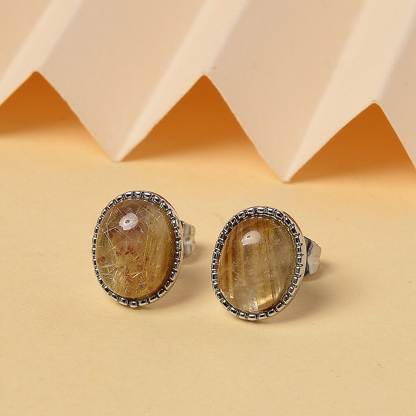 Golden Rutilated Quartz Earrings in Silvertone 0.80 ctw