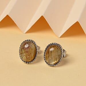 Golden Rutilated Quartz Earrings in Silvertone 0.80 ctw