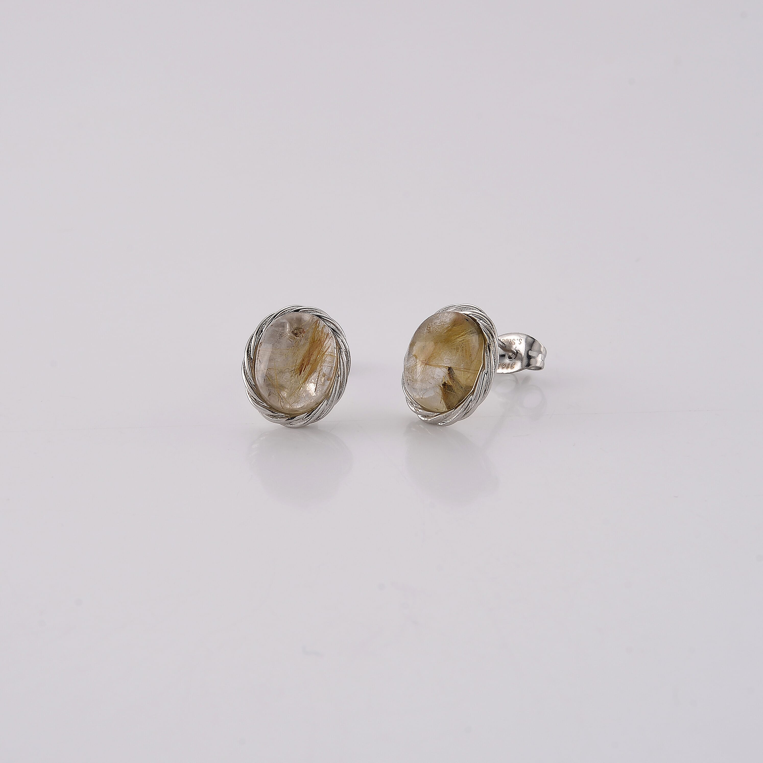 Golden Rutilated Quartz Earrings in Silvertone 1.10 ctw