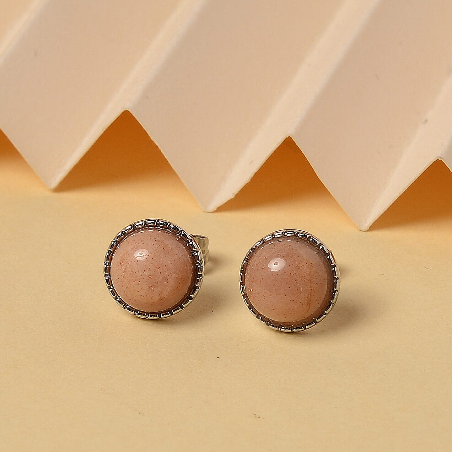 Peach Moonstone Earrings in Silvertone 1.00 ctw