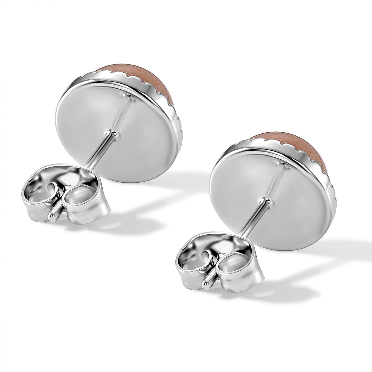 Peach Moonstone Earrings in Silvertone 1.00 ctw