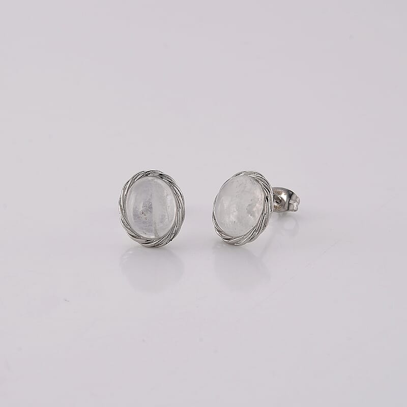 Rainbow Moonstone Earrings in Silvertone 1.40 ctw