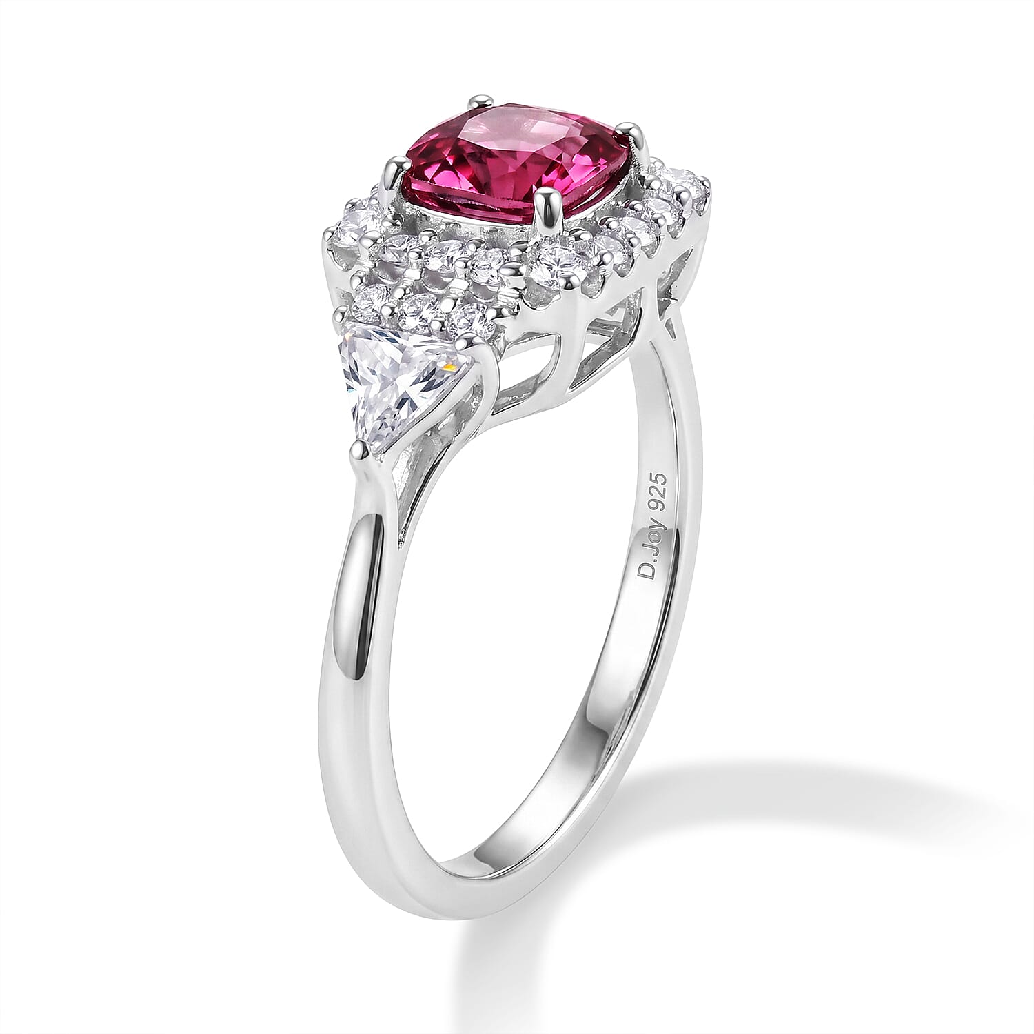 D'Joy Premium Checkerboard Cut Usambara Color Change Garnet and Moissanite 1.94 ctw Ring in Rhodium Over Sterling Silver (Size 6.0)