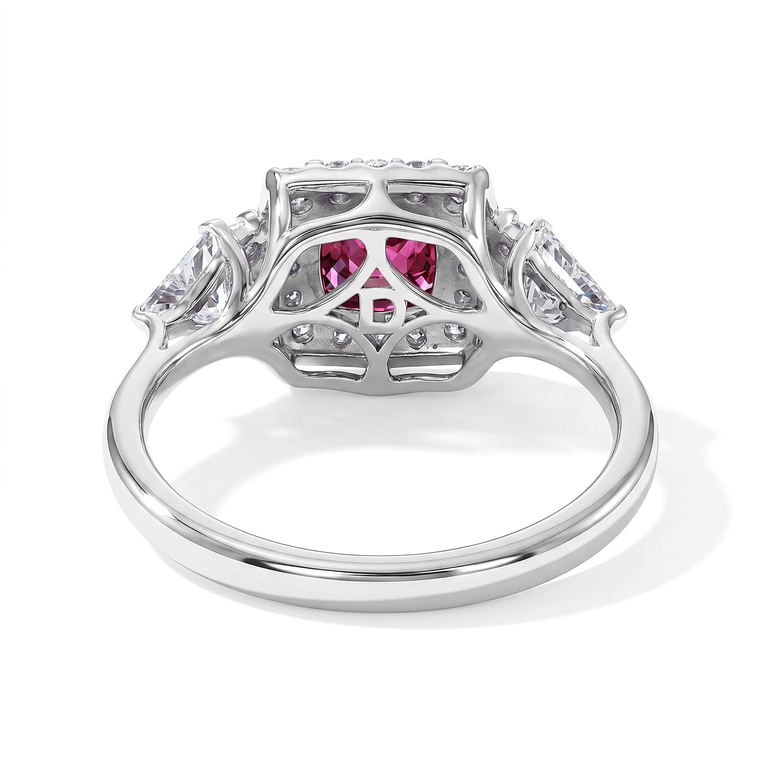 D'Joy Premium Checkerboard Cut Usambara Color Change Garnet and Moissanite 1.94 ctw Ring in Rhodium Over Sterling Silver (Size 6.0)