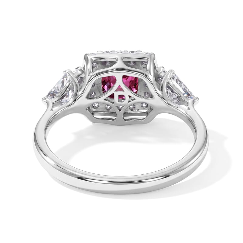 D'Joy Premium Checkerboard Cut Usambara Color Change Garnet and Moissanite 1.94 ctw Ring in Rhodium Over Sterling Silver (Size 8.0)