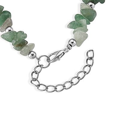 Green Aventurine 47.00 ctw Chips Fish Bracelet in Silvertone (7.00 In)