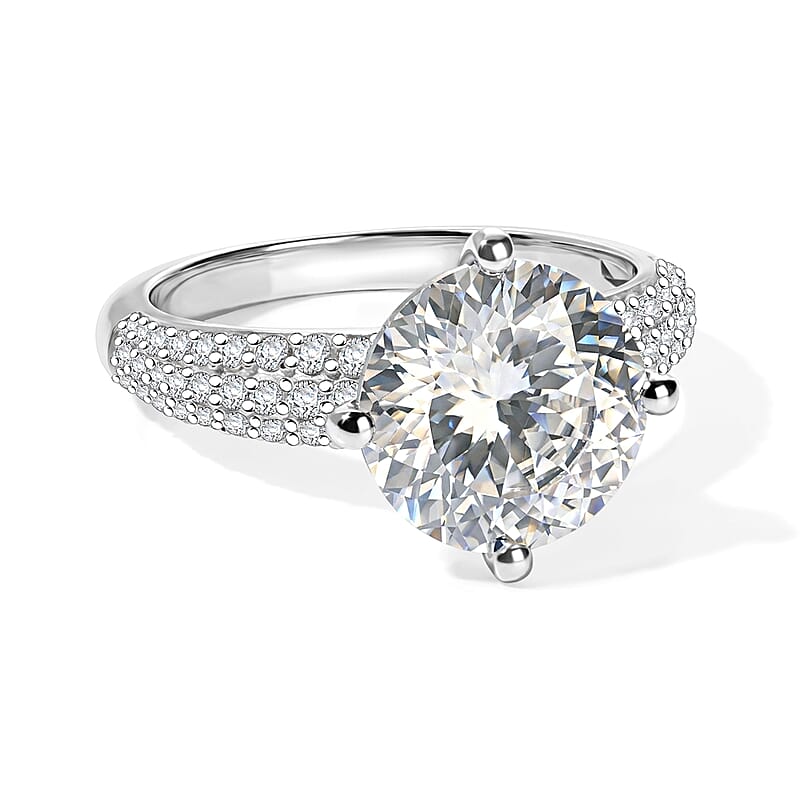 D'Joy Moissanite 3.85 ctw Ring in Rhodium Over Sterling Silver (Size 10.0)