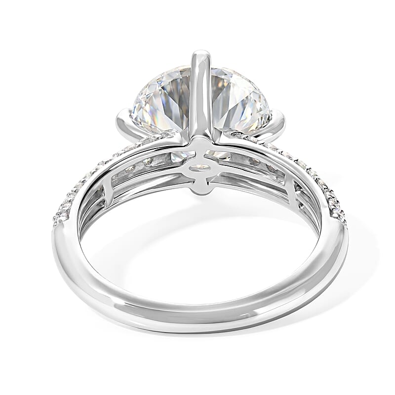 D'Joy Moissanite 3.85 ctw Ring in Rhodium Over Sterling Silver (Size 10.0)
