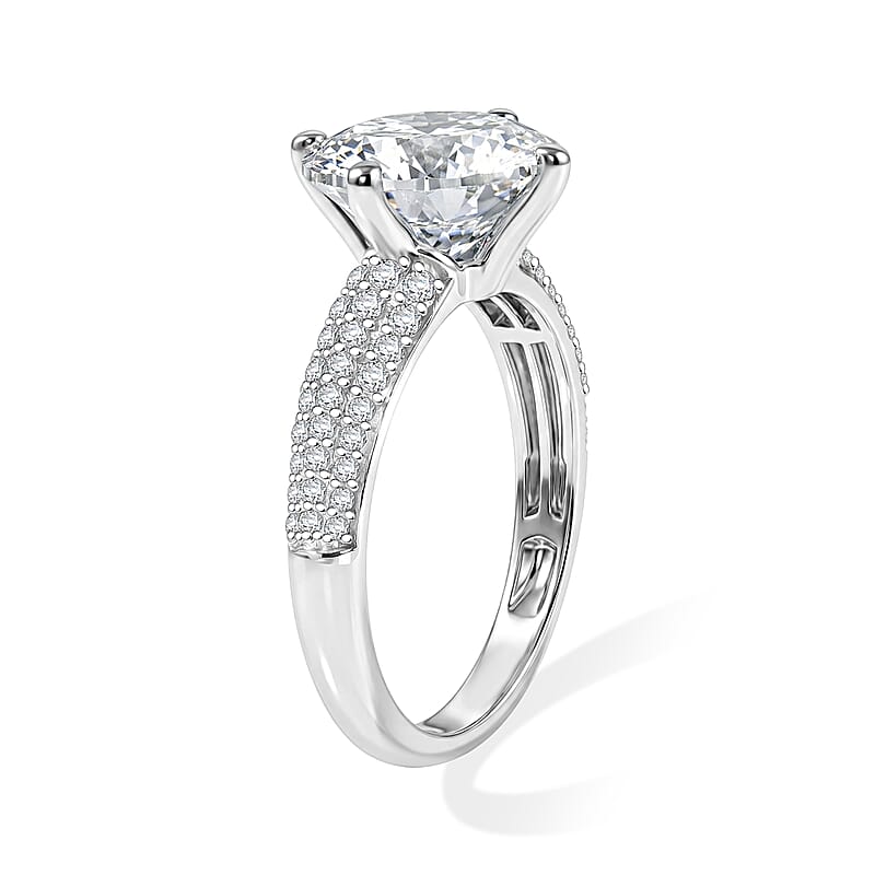 D'Joy Moissanite 3.85 ctw Ring in Rhodium Over Sterling Silver (Size 6.0)