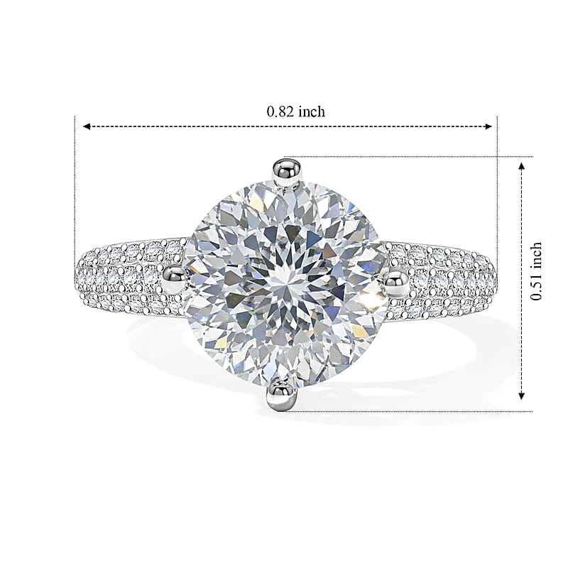D'Joy Moissanite 3.85 ctw Ring in Rhodium Over Sterling Silver (Size 6.0)