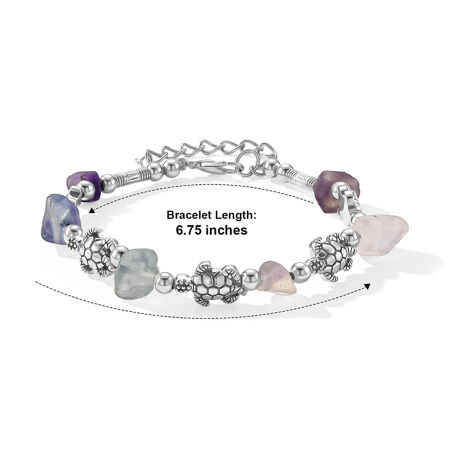 Multi Fluorite 10.00 ctw Turtle Bracelet in Silvertone (6.75 In)