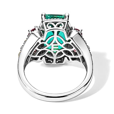 EverTrue Peacock Quartz (Triplet) and Orissa Rose Garnet 6.40 ctw Wings of Serenity Ring in 18K YG Plated and Platinum Bond (Size 6.0)