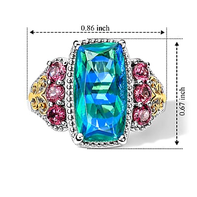 EverTrue Peacock Quartz (Triplet) and Orissa Rose Garnet 6.40 ctw Wings of Serenity Ring in 18K YG Plated and Platinum Bond (Size 6.0)