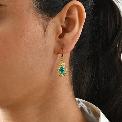 EverTrue Peacock Quartz (Triplet) and White Zircon 3.35 ctw Feather Glow Earrings in 18K YG Plated