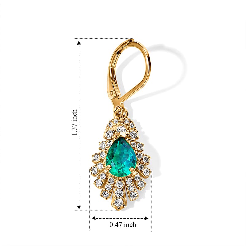 EverTrue Peacock Quartz (Triplet) and White Zircon 3.35 ctw Feather Glow Earrings in 18K YG Plated
