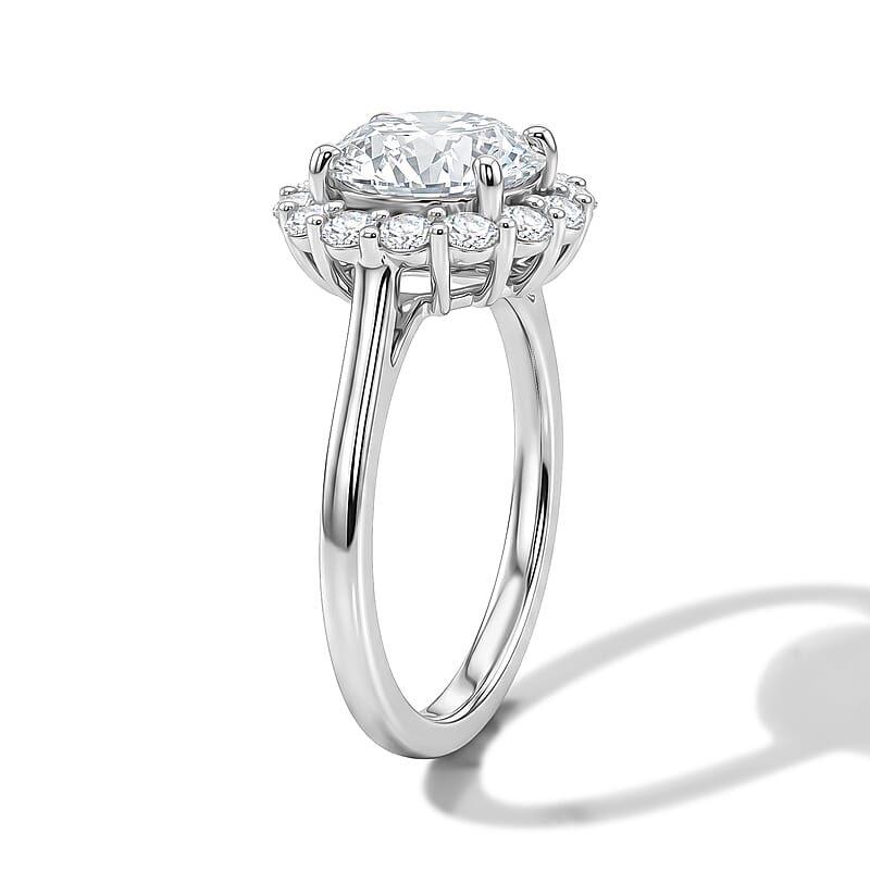 D'Joy Moissanite 2.30 ctw Ring in Rhodium Over Sterling Silver (Size 6.0)