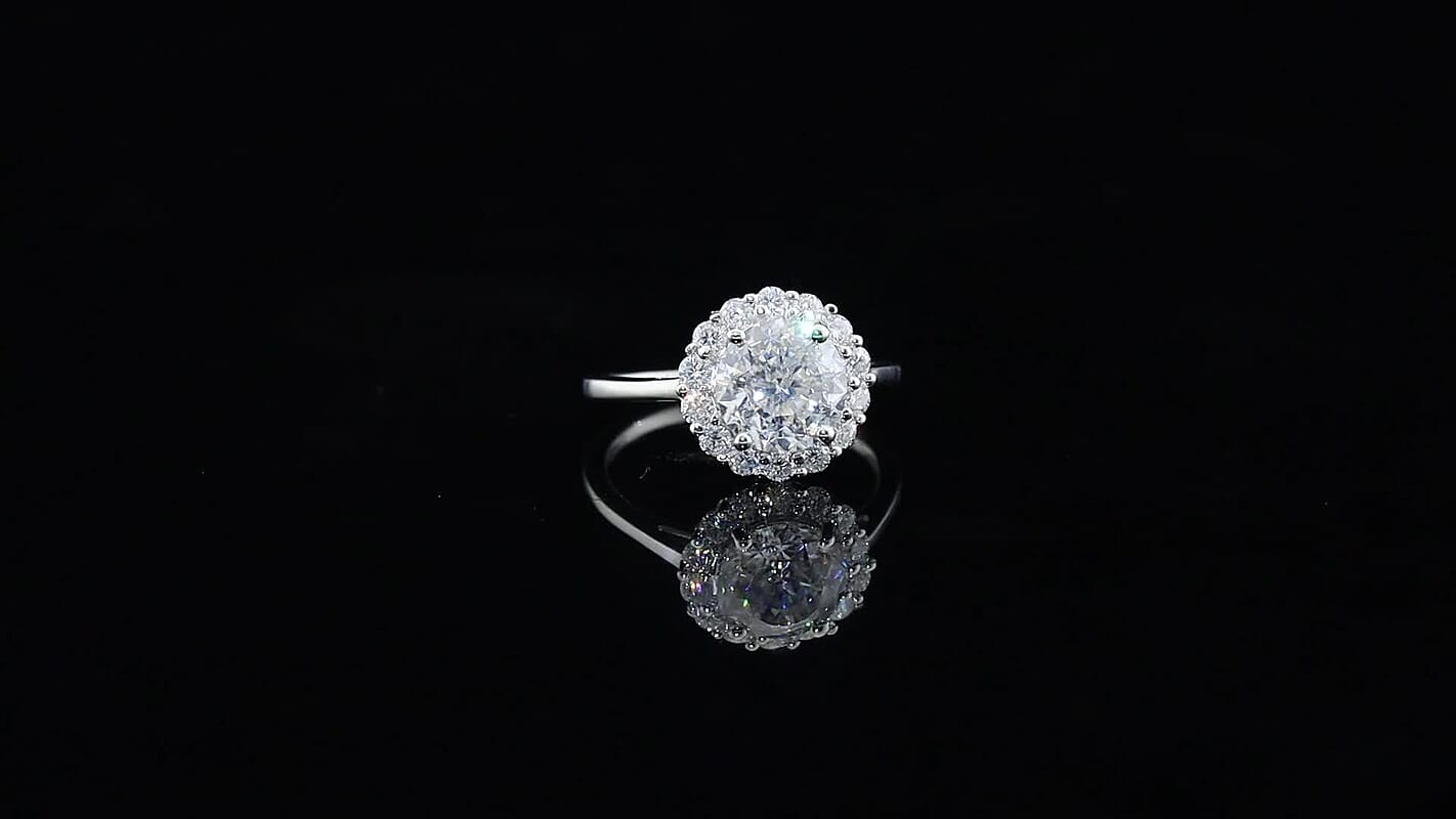 D'Joy Moissanite (Rnd 8 mm) Ring in Rhodium Over Sterling Silver (Size 10.0) 2.30 ctw