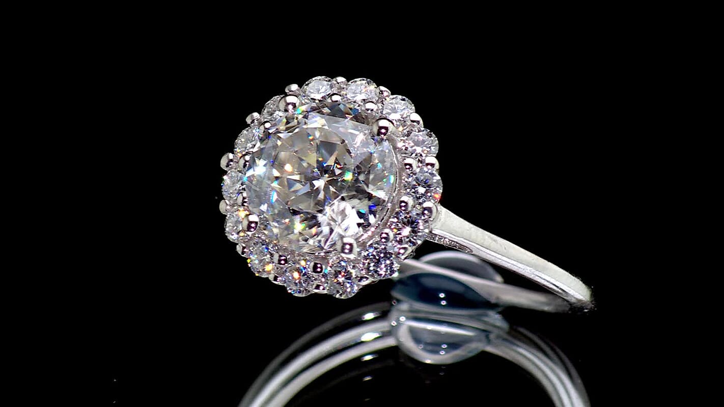 D'Joy Moissanite (Rnd 8 mm) Ring in Rhodium Over Sterling Silver (Size 10.0) 2.30 ctw