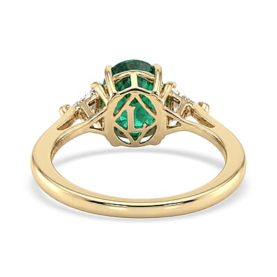 AAA Kagem Zambian Emerald and Luxuriant Lab Grown Diamond E-F VS 2.35 ctw Ring in 10K Yellow Gold (Size 5.0)