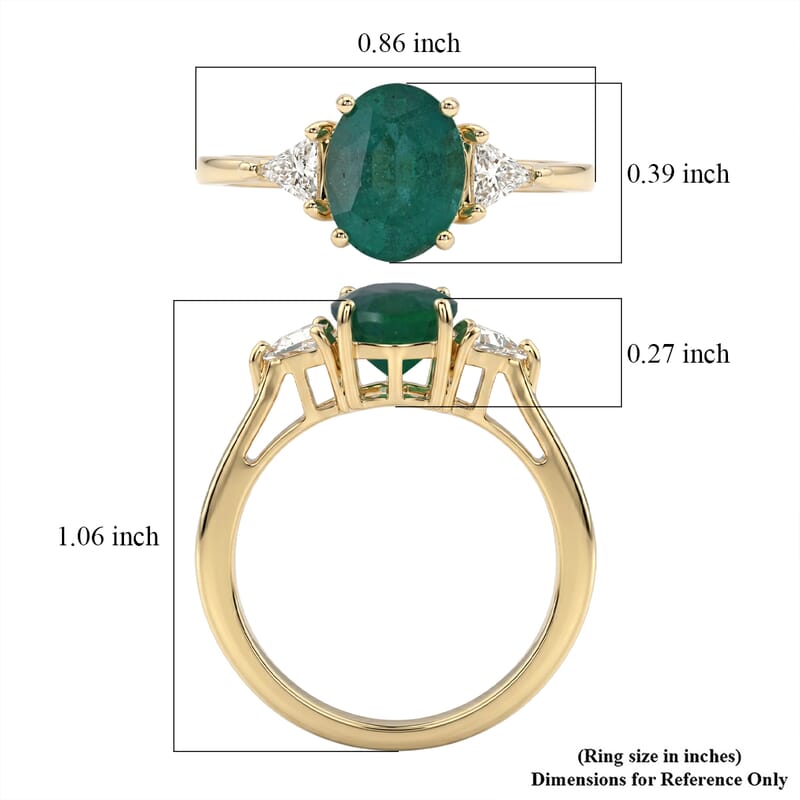 AAA Kagem Zambian Emerald and Luxuriant Lab Grown Diamond E-F VS 2.35 ctw Elegance Ring in 10K Yellow Gold (Size 6.0)