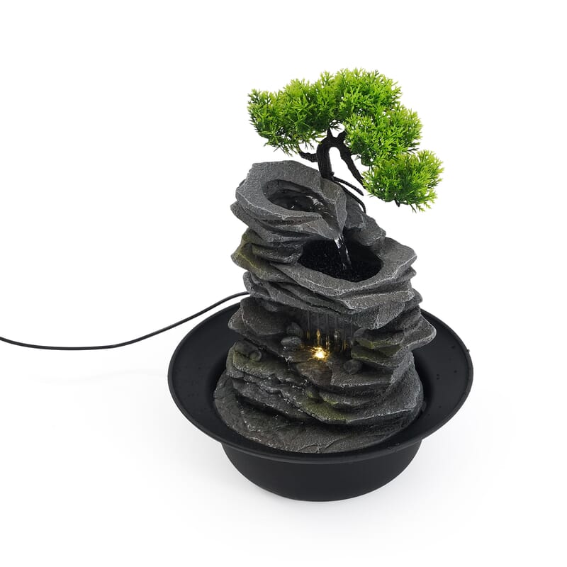 Livmore Gray Flowing Water USB Indoor Polyresin Fountain with LED Light