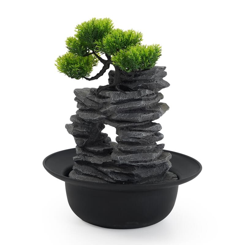 Livmore Gray Flowing Water USB Indoor Polyresin Fountain with LED Light
