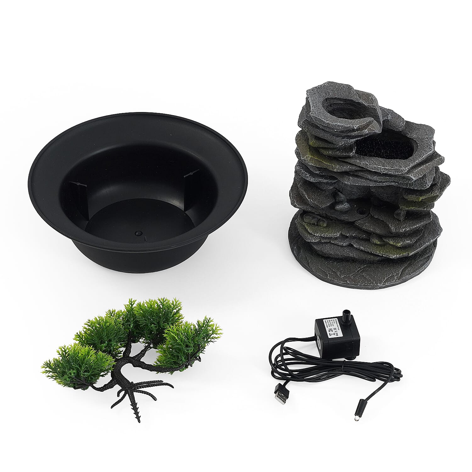 Livmore Gray Flowing Water USB Indoor Polyresin Fountain with LED Light