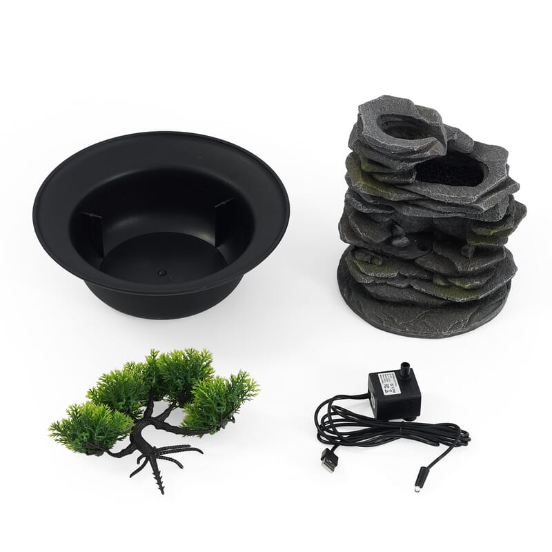 Livmore Gray Flowing Water USB Indoor Polyresin Fountain with LED Light