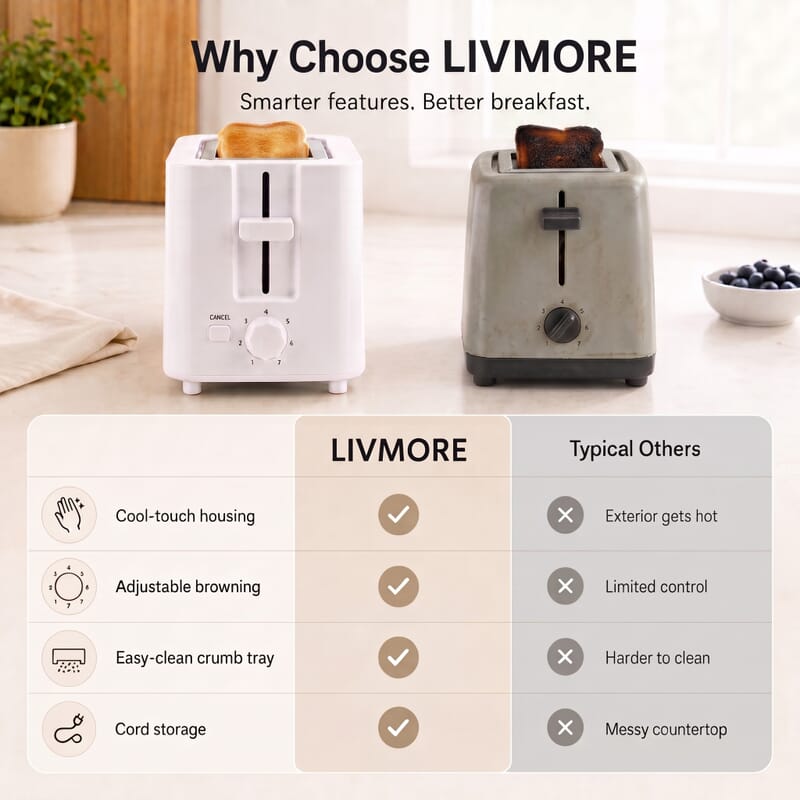 Livmore White 2 Slice Toaster