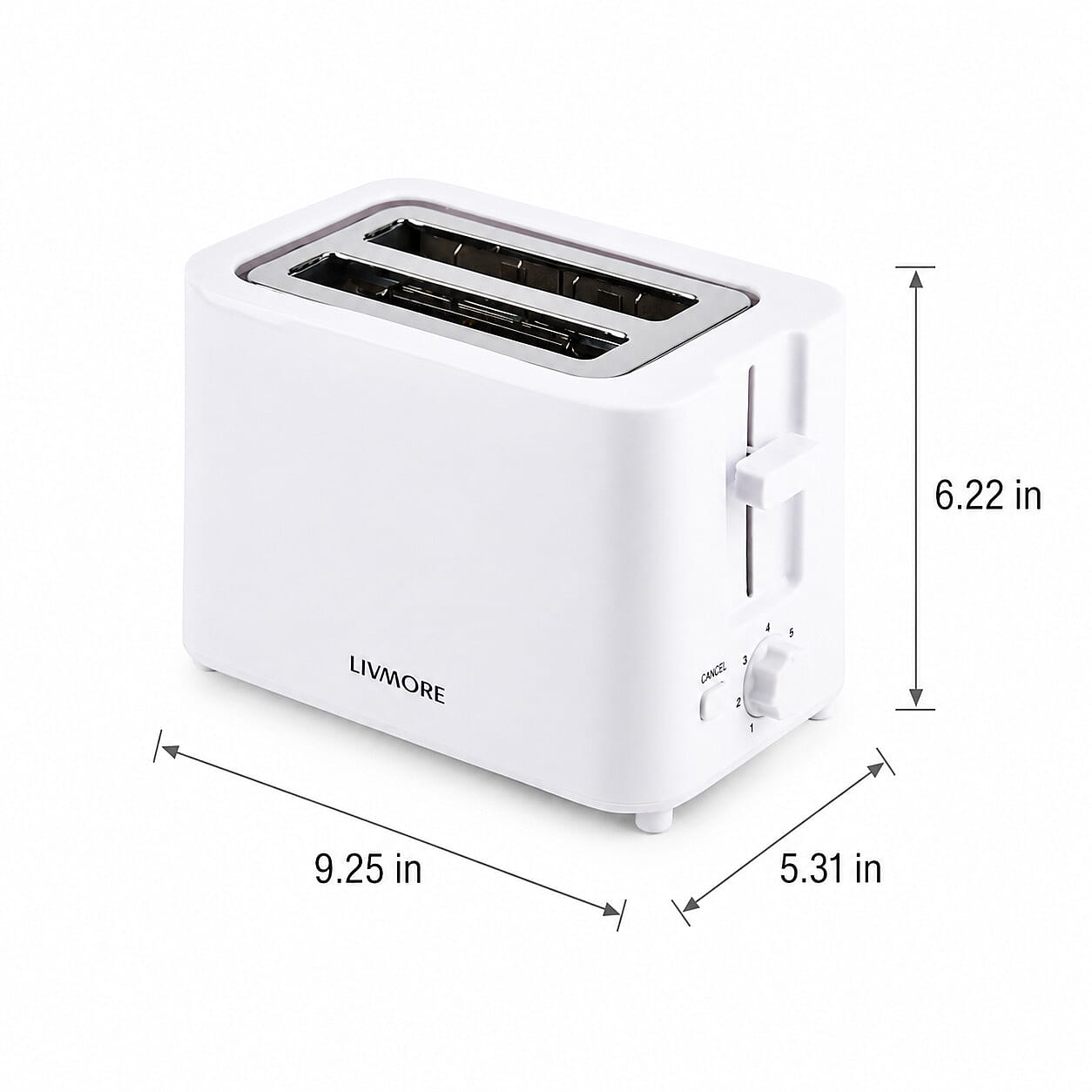 Livmore White 2 Slice Toaster