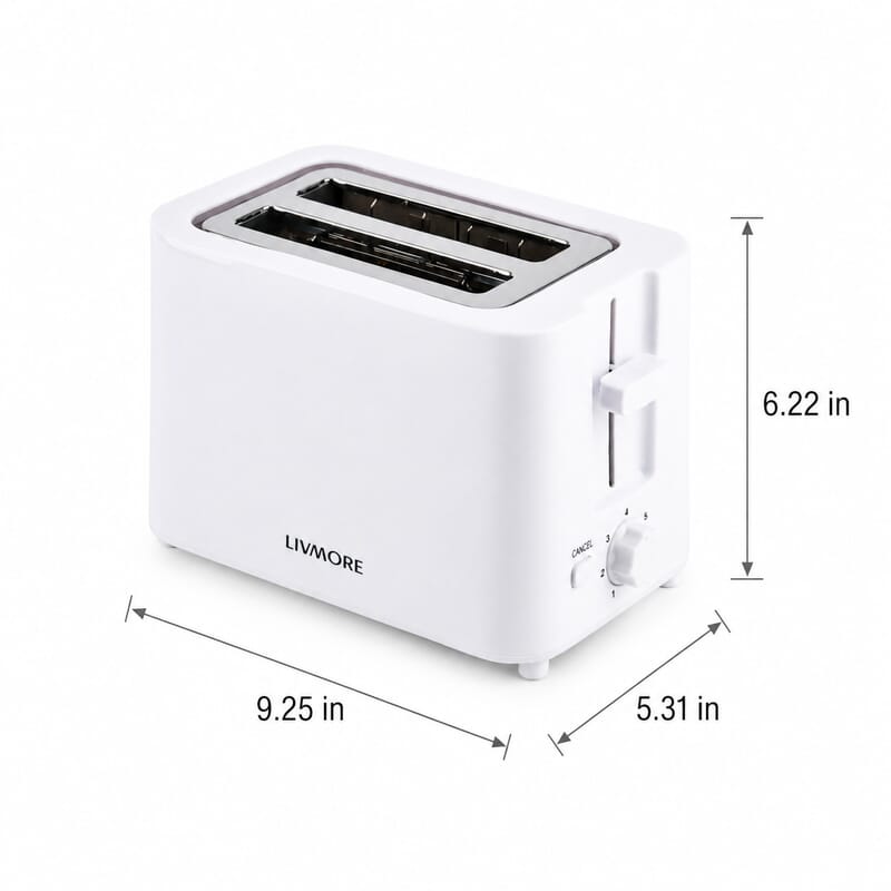 Livmore White 2 Slice Toaster