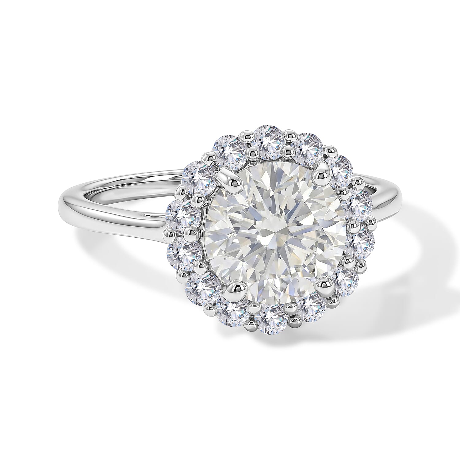 D'Joy Moissanite (Rnd 8 mm) Ring in Rhodium Over Sterling Silver (Size 10.0) 2.30 ctw