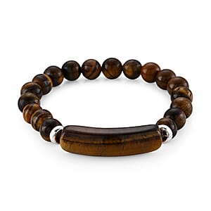 Tiger's Eye 115.00 ctw Beaded Bracelet in Silvertone (6.25-6.75In)
